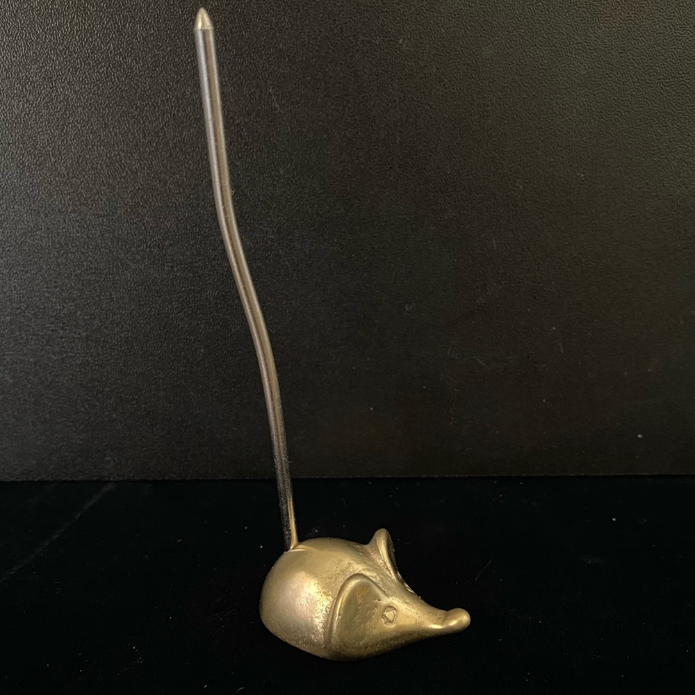 Vintage Brass Mouse Ring or Desk Office Note Receipt Holder 3.5”Tall Mid Century - Picture 10 of 10